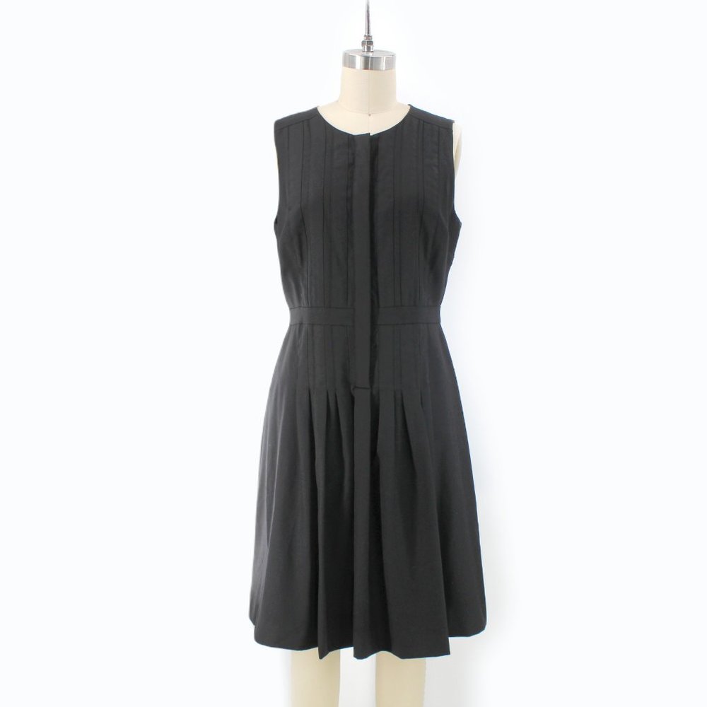 J.Crew Black Sleeveless Dress Pleated Half Button-Up Wool Fit & Flare Pinafore 6